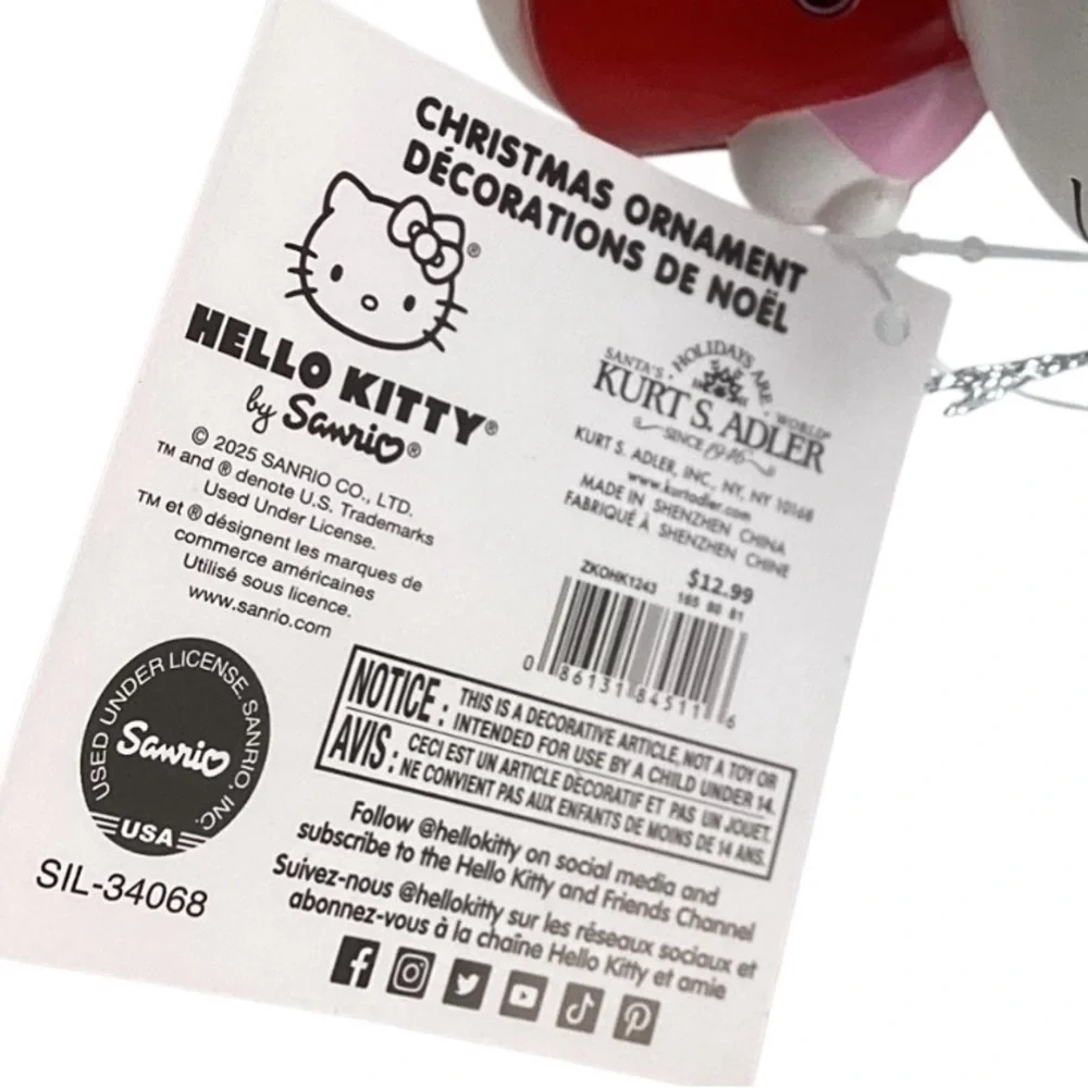 Kurt Adler “Hello Kitty” Christmas Ornament (NWT)